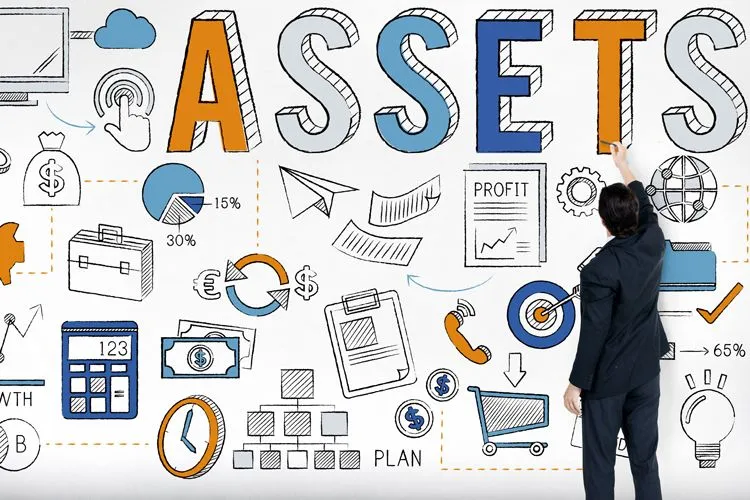 Businessman draws on a whiteboard labeled "ASSETS" with finance icons like charts, profit, and planning, relevant to countries we operate in.